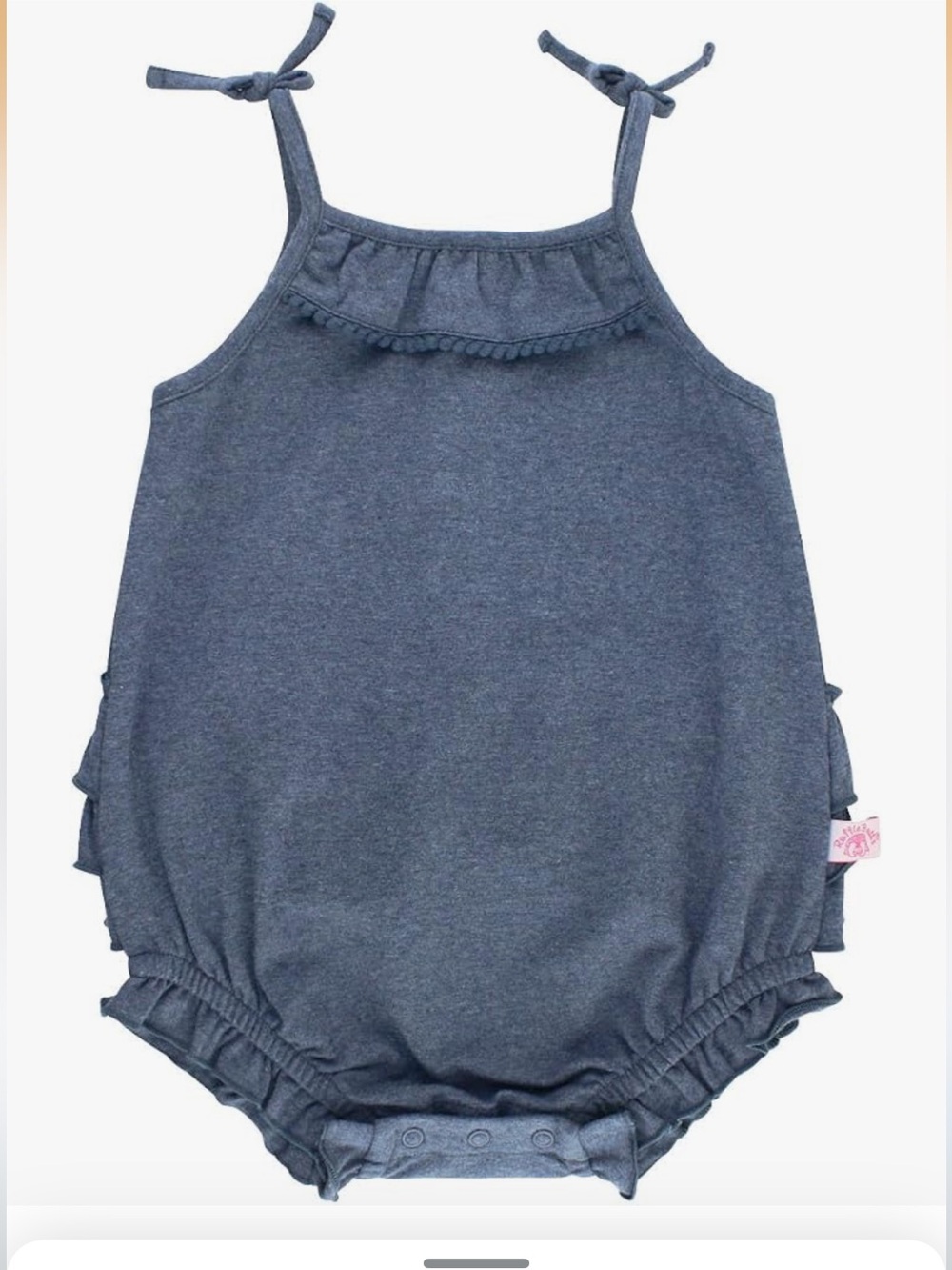Rufflebutts faux denim Pom Pom romper NWT